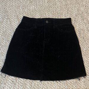 Black Corduroy Mini Skirt with Raw Hem